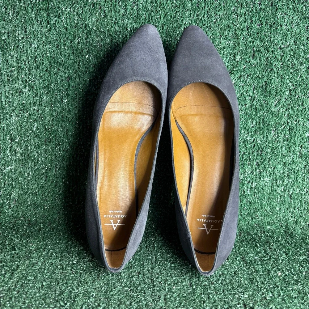 NEW Aquatalia Fuoco Suede Block Heel Pointed Toe Classic Pumps Grey Women Size 9